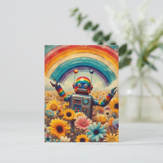 Rainbow Robot Postkarte (Stehend Vorderseite)