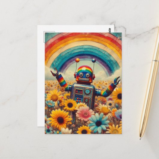 Rainbow Robot Postkarte (Vorderseite/Rückseite Beispiel)