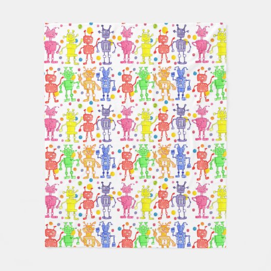 Rainbow Robots Polka Dots Fleecedecke (Vorderseite)