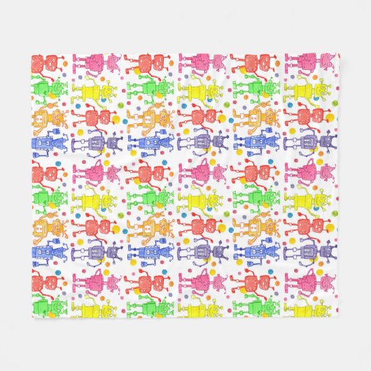 Rainbow Robots Polka Dots Fleecedecke (Vorderseite (Horizontal))