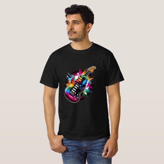 Rainbow Rock Explosion Vibraning Guitar Fist T-Shirt (Vorne ganz)