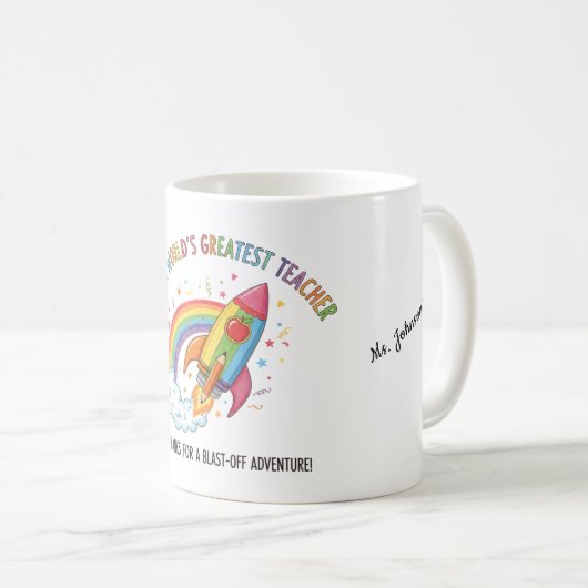 Rainbow Rocket Apple Worlds Greatest Teacher Kaffeetasse (VorderseiteRechts)