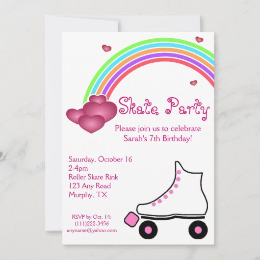 Rainbow Roller Skate Geburtstag Einladung (Vorderseite)