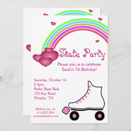 Rainbow Roller Skate Geburtstag Einladung (Vorne/Hinten)