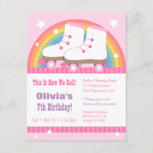 Rainbow Roller Skaten Geburtstagsparty Einladungen