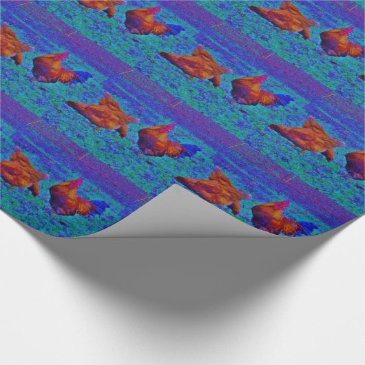 Rainbow Rooster & Hens, Electric Blue Geschenkpapier (Ecke)