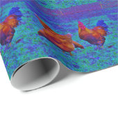 Rainbow Rooster & Hens, Electric Blue Geschenkpapier (Rolleneckpunkt)