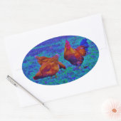 Rainbow Rooster & Hens, Electric Blue Ovaler Aufkleber (Umschlag)