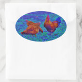 Rainbow Rooster & Hens, Electric Blue Ovaler Aufkleber (Tasche)