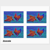 Rainbow Rooster & Hens, Electric Blue Rechteckiger Aufkleber (Blatt)