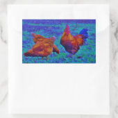 Rainbow Rooster & Hens, Electric Blue Rechteckiger Aufkleber (Tasche)