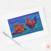 Rainbow Rooster & Hens, Electric Blue Rechteckiger Aufkleber (Umschlag)