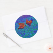 Rainbow Rooster & Hens, Electric Blue Runder Aufkleber (Umschlag)