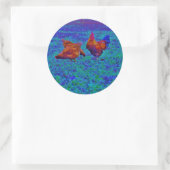 Rainbow Rooster & Hens, Electric Blue Runder Aufkleber (Tasche)