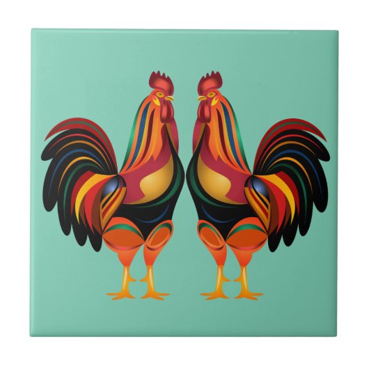 Rainbow Roosters Fliese (Vorderseite)