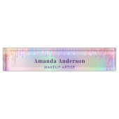 Rainbow Rosa Glitzer Tropfen Monogramm Namensplakette (Vorderseite)