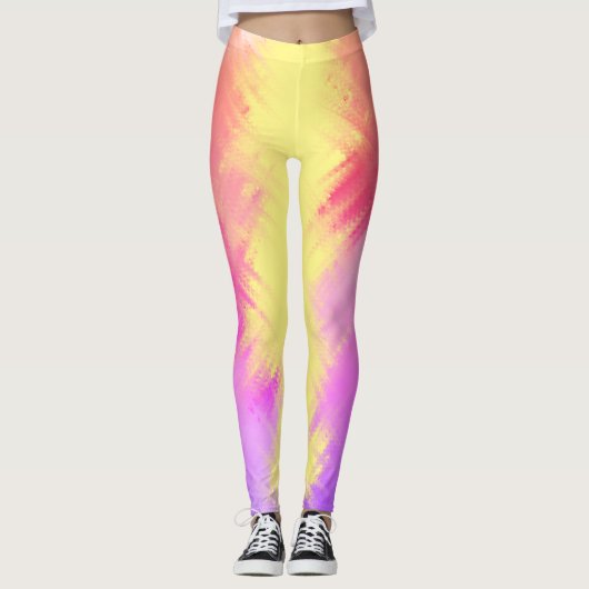 Rainbow-Rosa- und Gelbe Multiprint-Leggings Leggings (Vorderseite)