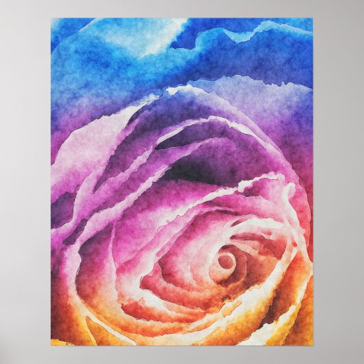 Rainbow-Rose Aquarelldruck Poster (Vorne)
