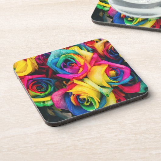 Rainbow Rose Bouquet Getränkeuntersetzer (Linke Seite)