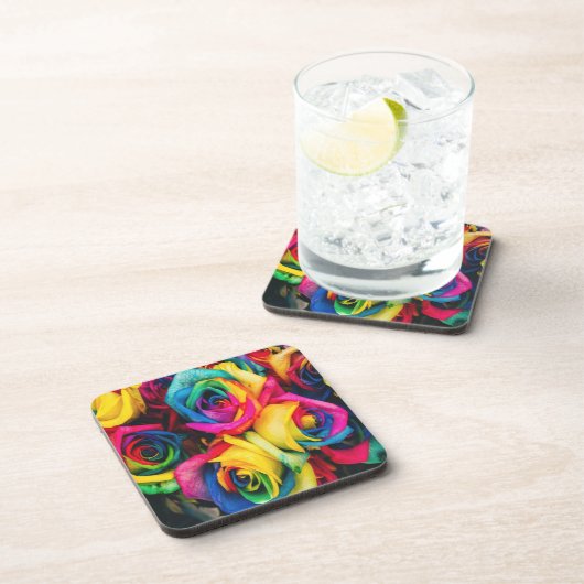 Rainbow Rose Bouquet Getränkeuntersetzer (Rechte Seite)