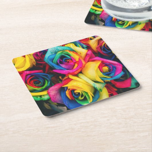 Rainbow Rose Bouquet Rechteckiger Pappuntersetzer (angewinkelt)