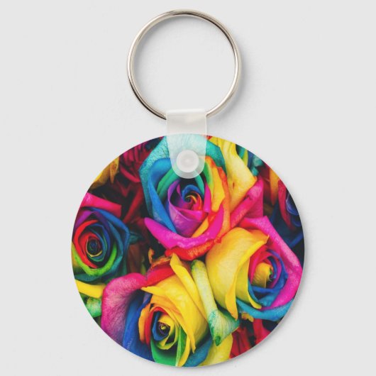 Rainbow Rose Bouquet Schlüsselanhänger (Vorderseite)