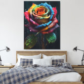 Rainbow Rose Canvas Print Leinwanddruck (Insitu (Schlafzimmer))