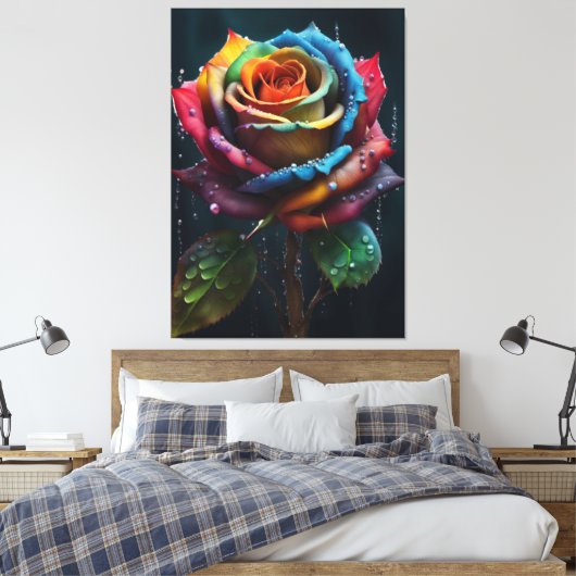 Rainbow Rose Canvas Print Leinwanddruck (Insitu (Schlafzimmer))