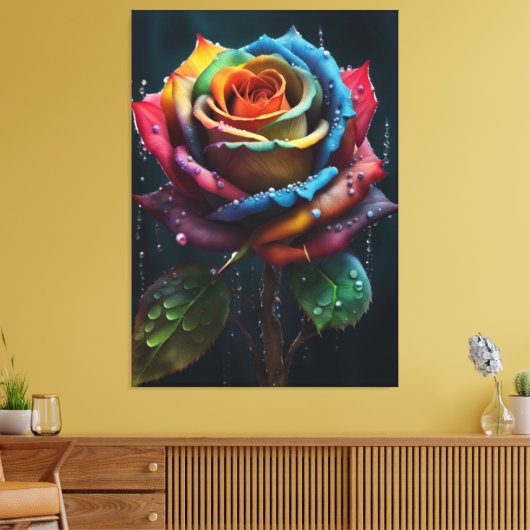 Rainbow Rose Canvas Print Leinwanddruck (Insitu (Wohnzimmer))