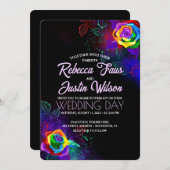 Rainbow Rose Floral Modern Boho Black Einladung (Vorne/Hinten)