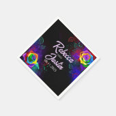 Rainbow Rose Floral Modern Boho Black Serviette (Ecke)