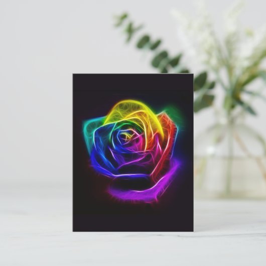 Rainbow-Rose-Fraktal Postkarte (Stehend Vorderseite)