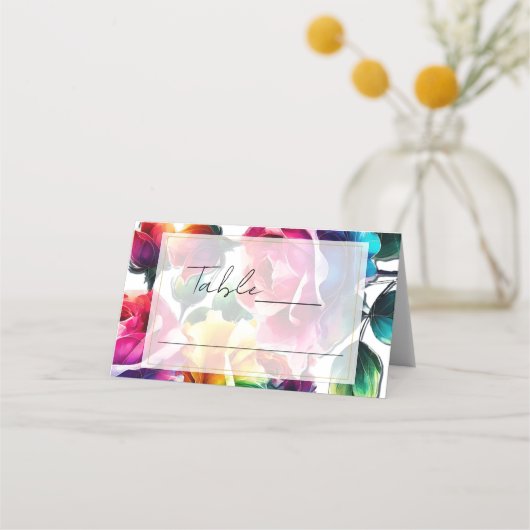 Rainbow-Rose Hochzeitstisch Platzkarte (Vorderseite)