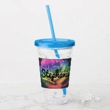 Rainbow-Rose-Individuelle Name-Cup mit Stroh