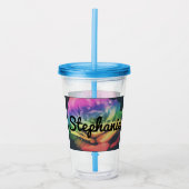 Rainbow-Rose-Individuelle Name-Cup mit Stroh Acryltrinkbecher (Vorderseite)