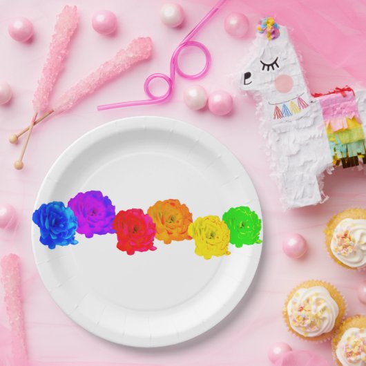 Rainbow-Rose Pappteller (Party)