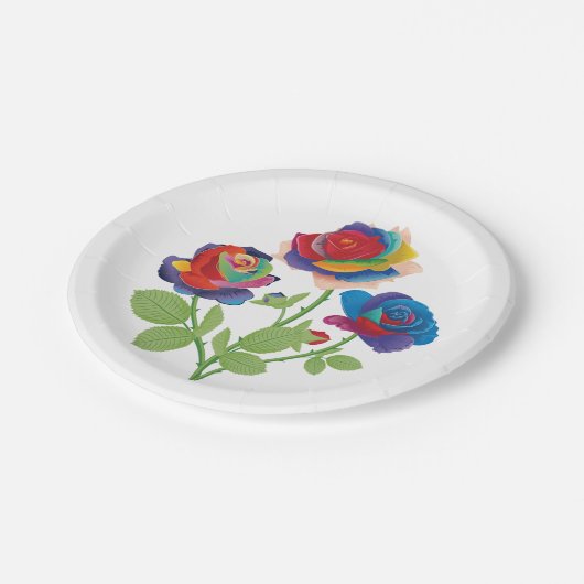 Rainbow-Rose Pappteller (Schrägansicht)