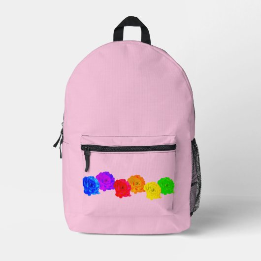 Rainbow Rose Pastell Pink Chic Bedruckter Rucksack (Vorderseite)