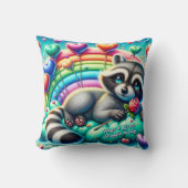 Rainbow Rose Raccoon Valentine Kissen (Vorderseite)