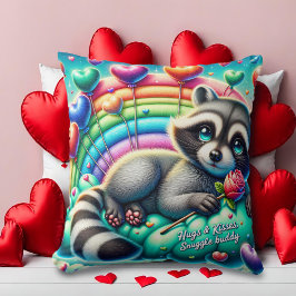 Rainbow Rose Raccoon Valentine Kissen
