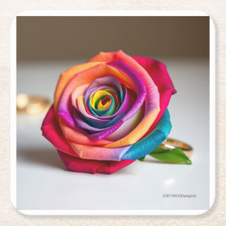 Rainbow-Rose Rechteckiger Pappuntersetzer