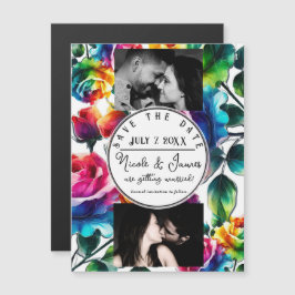 Rainbow-Rose Save the Date schwarz und weiß Magnetkarte