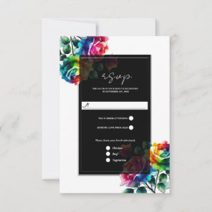Rainbow-Rose Schwarz-Weiß-Blütenhochzeit RSVP Karte