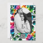 Rainbow-Rose Schwarz & Weiß-Lebende Blumenzehen Einladung (Rückseite)