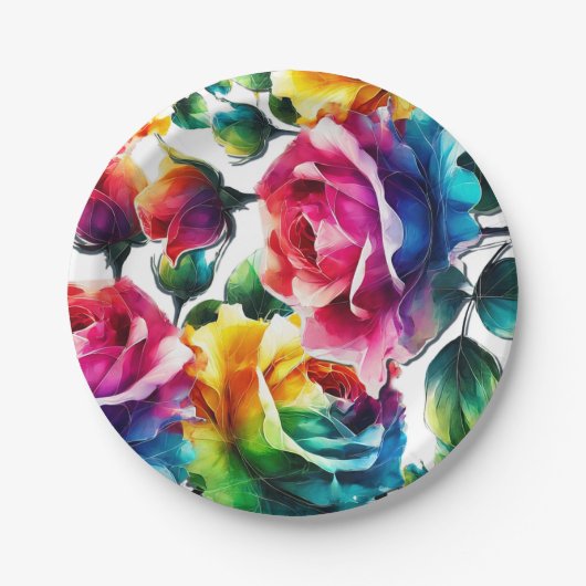 Rainbow-Rose Schwarz & Weiß-Lebende Blumenzehen Pappteller (Vorderseite)