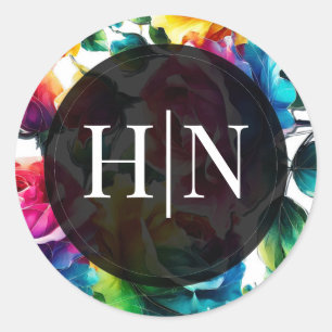 Rainbow-Rose Schwarz & Weiß-Lebende Blumenzehen Runder Aufkleber