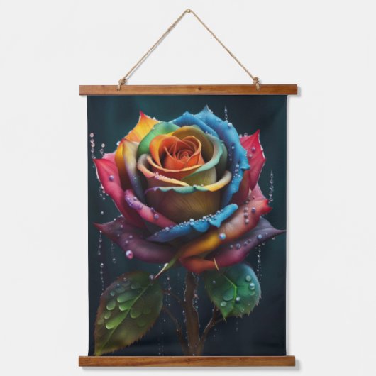 Rainbow Rose Wall Tapestry Wandteppich Mit Holzrahmen (Vorderseite)