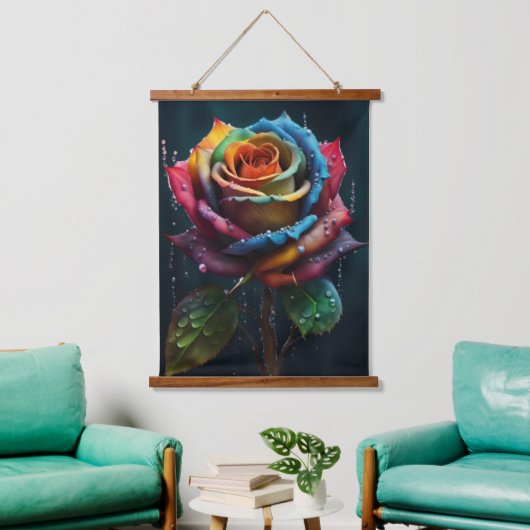 Rainbow Rose Wall Tapestry Wandteppich Mit Holzrahmen (Wohnzimmer)