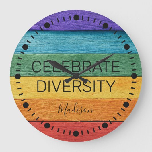Rainbow Round-Uhr für benutzerdefinierten Text Große Wanduhr (Vorderseite)
