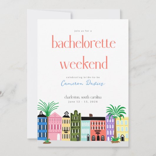 Rainbow Row Charleston Bachelorette Einladung (Vorderseite)